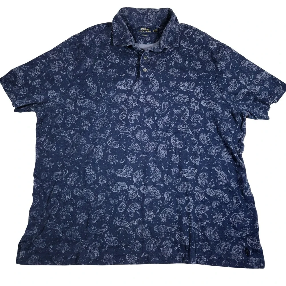 Polo Ralph Lauren Polo Shirt Mens XL Blue Cotton Paisley Classic Fit SS